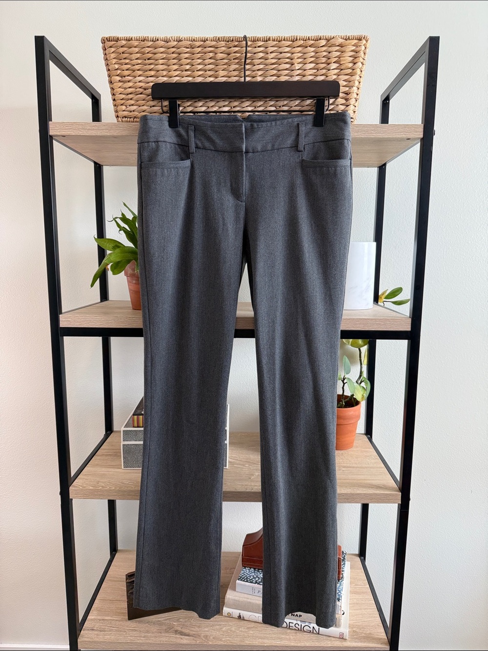 Express Barely Boot Mid-Rise Charcoal Gray Woven Career Dress Pant Trouser, 4